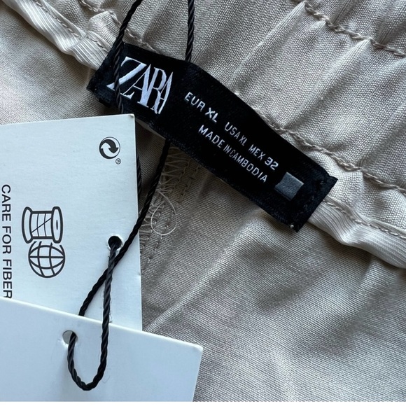 Zara cream tan high waisted elastic waistband pants sz XL NWT - Picture 6 of 6